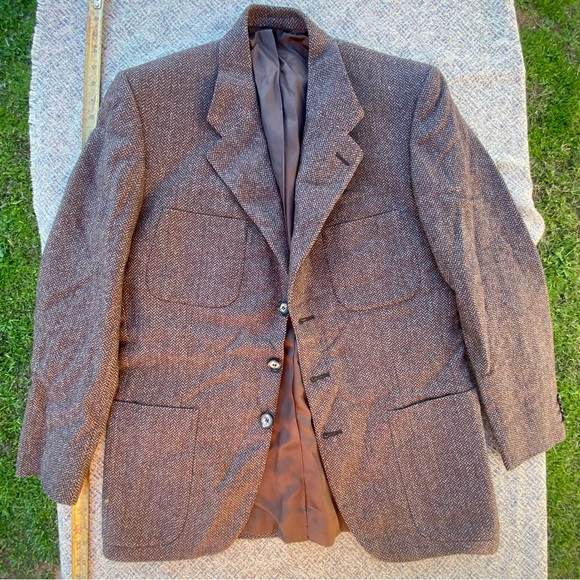 Vintage Blazer Lou Myles Wool Sport Coat three Button Herringbone Union Made - Picture 1 of 16